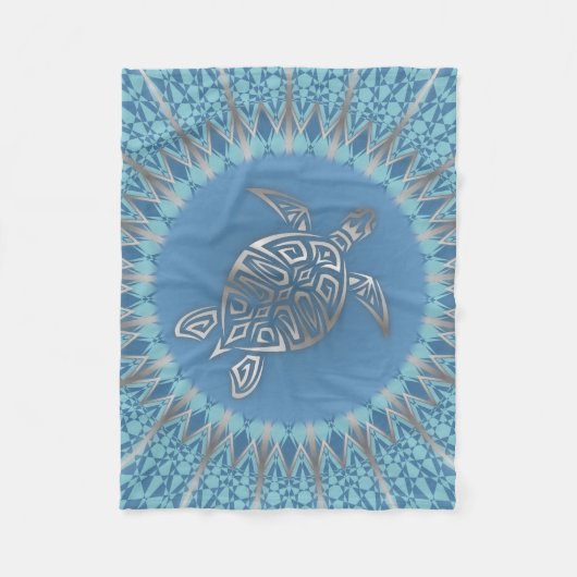 Silver Blue Turtle Mandala Animal Fleece Deken (Voorkant)