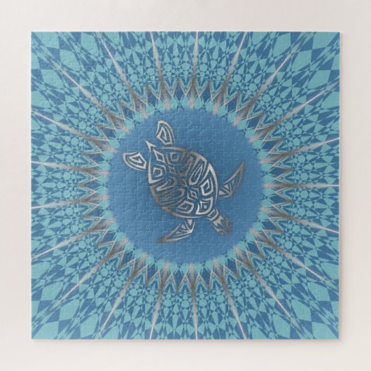 Silver Blue Turtle Mandala Maritime Legpuzzel (Horizontaal)