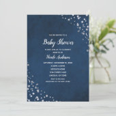 Silver & Blue Twinkle Stars Celestial Baby shower Kaart (Staand voorkant)