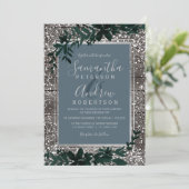 Silver Blue typografie leaf sneeuwbos bruiloft Kaart (Staand voorkant)