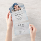 Silver Blue verjaardagsfoto rsvp All In One Uitnodiging (Afscheurbaar)
