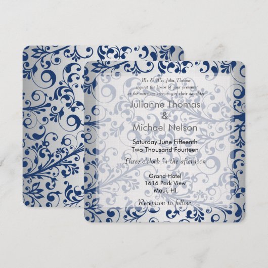 Silver Blue Wedding Kaart (Voorkant / Achterkant)