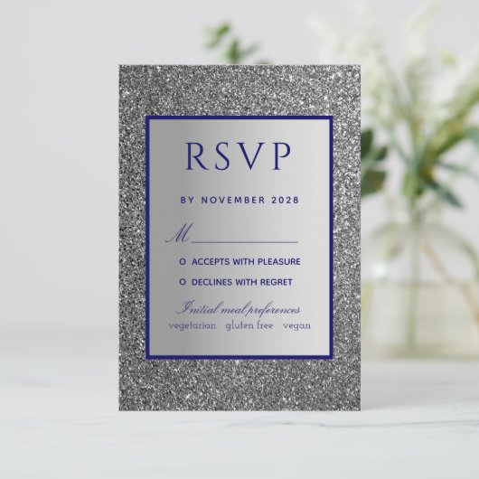 Silver Blue Wedding RSVP-kaart RSVP Kaartje (Staand voorkant)
