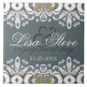 Silver Blue + White Lacy Verloving Keepsake Gift Tegeltje (Voorkant)