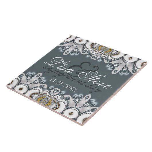 Silver Blue + White Lacy Verloving Keepsake Gift Tegeltje (Zijkant)