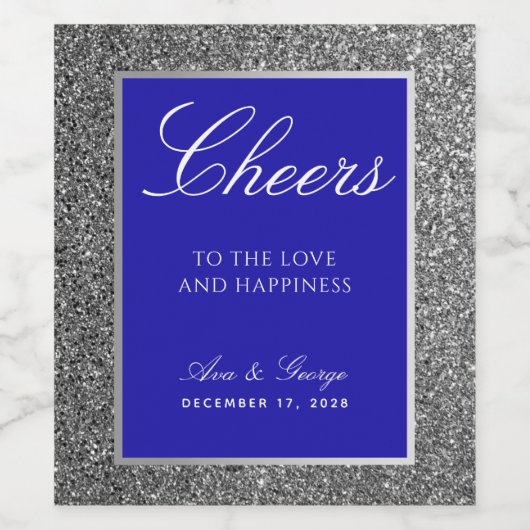 Silver Blue Wine Label Wijn Etiket (Enkel label)