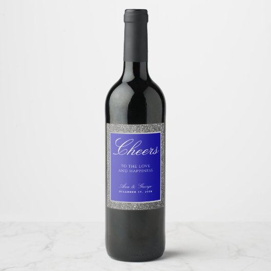 Silver Blue Wine Label Wijn Etiket (Voorkant)