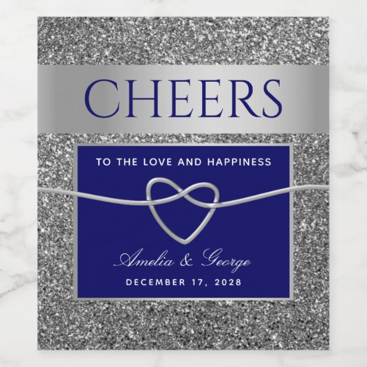 Silver Blue Wine Label Wijn Etiket (Enkel label)