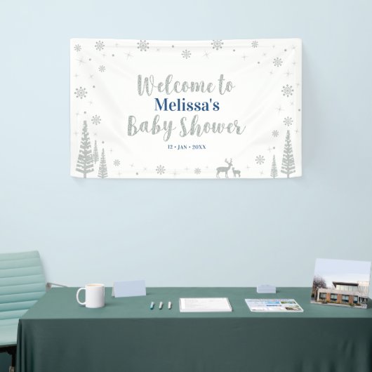 Silver & Blue Winter Boy Baby shower Welkom Spandoek (Beurs)