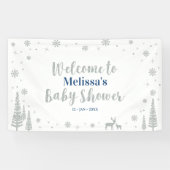 Silver & Blue Winter Boy Baby shower Welkom Spandoek (Horizontaal)