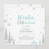 Silver & Blue Winter Onederland 1e eerste verjaard Kaart (Voorkant / Achterkant)