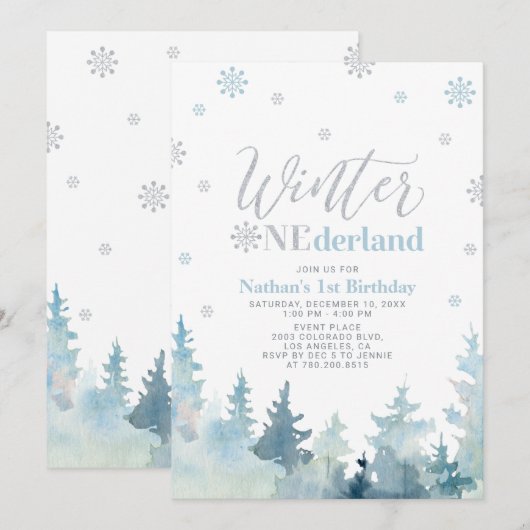 Silver & Blue Winter op ederland 1e verjaardag Kaart (Voorkant / Achterkant)