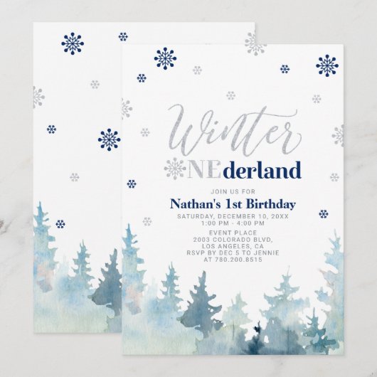 Silver & Blue Winter op ederland 1e verjaardag Kaart (Voorkant / Achterkant)