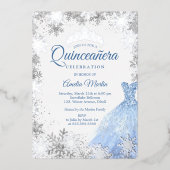 Silver Blue Winter Snowflake Quinceanera Folie Uitnodiging (Voorkant)