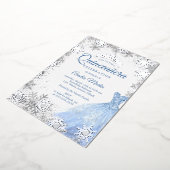 Silver Blue Winter Snowflake Quinceanera Folie Uitnodiging (Gedraaid)