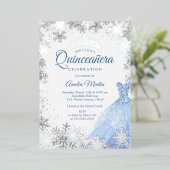 Silver Blue Winter Snowflake Quinceanera Folie Uitnodiging (Staand Voorkant)