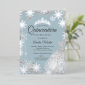 Silver Blue Winter Snowflake Quinceanera Folie Uitnodiging (Staand Voorkant)