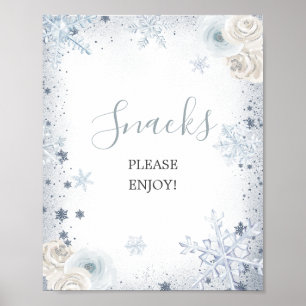 Silver Blue Winter Snowflake Vrijgezellenfeest Sna Poster