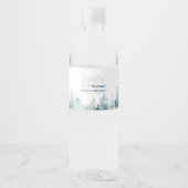 Silver & Blue Winter Wonderland 1e verjaardag Waterfles Etiket (Voorkant)
