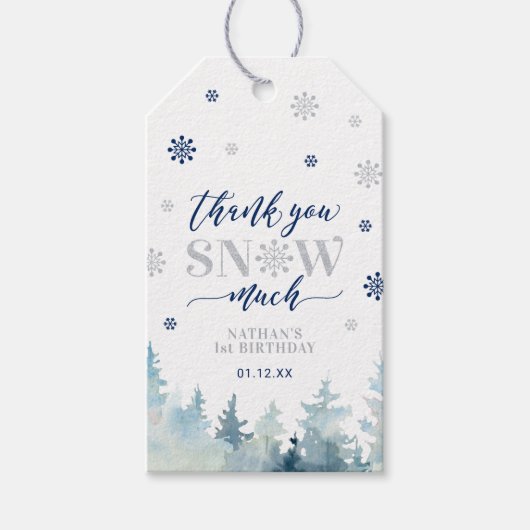 Silver & Blue Winter Wonderland Bedankt Favor Gi Cadeaulabel (Voorkant)