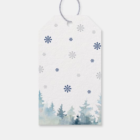 Silver & Blue Winter Wonderland Bedankt Favor Gi Cadeaulabel (Achterkant)