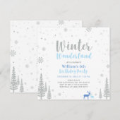 Silver & Blue Winter Wonderland Boy Birthday Party Kaart (Voorkant / Achterkant)