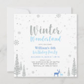 Silver & Blue Winter Wonderland Boy Birthday Party Kaart (Voorkant)
