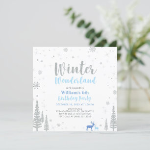 Silver & Blue Winter Wonderland Boy Birthday Party Kaart