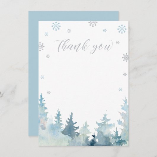 Silver & Blue Winter Wonderland Dank je kaart (Voorkant / Achterkant)