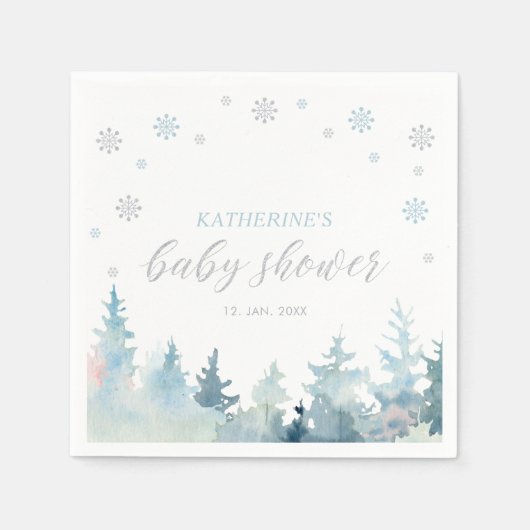Silver & Blue Winter Wonderland Snow Baby shower Servet (Voorkant)