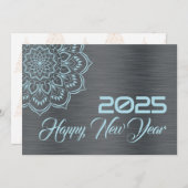 Silver blue wish card New Year with mandala Feestdagenkaart (Voorkant / Achterkant)