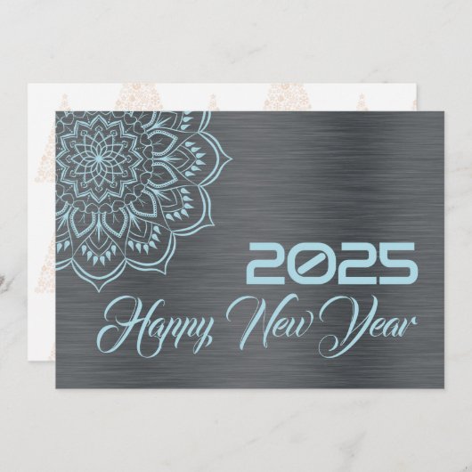 Silver blue wish card New Year with mandala Feestdagenkaart (Voorkant / Achterkant)