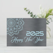 Silver blue wish card New Year with mandala Feestdagenkaart (Staand voorkant)