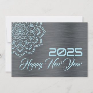 Silver blue wish card New Year with mandala Feestdagenkaart