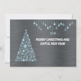 Silver blue wish card New Year with tree & bals Feestdagenkaart