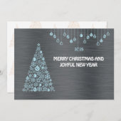 Silver blue wish card New Year with tree & bals Feestdagenkaart (Voorkant / Achterkant)