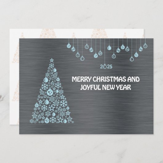 Silver blue wish card New Year with tree & bals Feestdagenkaart (Voorkant / Achterkant)