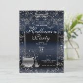 Silver Blue Witchy Magic Whimsical Halloween Party Kaart (Staand voorkant)