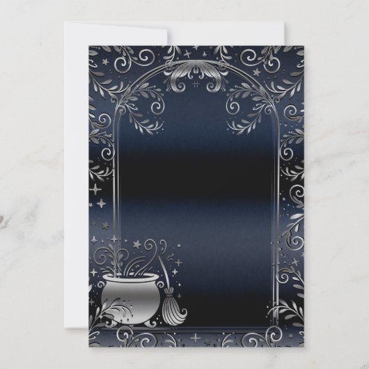 Silver Blue Witchy Magic Whimsical Halloween Party Kaart (Achterkant)