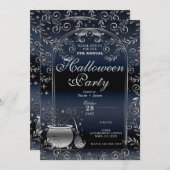Silver Blue Witchy Magic Whimsical Halloween Party Kaart (Voorkant / Achterkant)