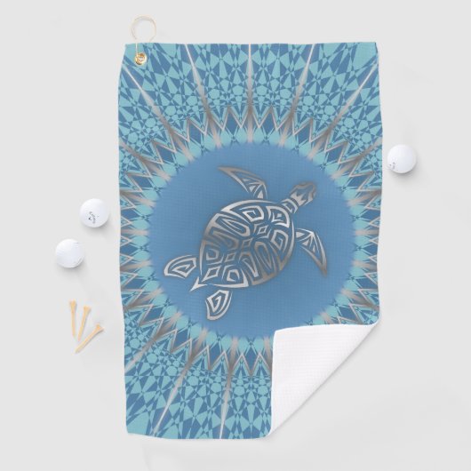 Silver Blue Zee Turtle and Mandala Golfhanddoek (Insitu)