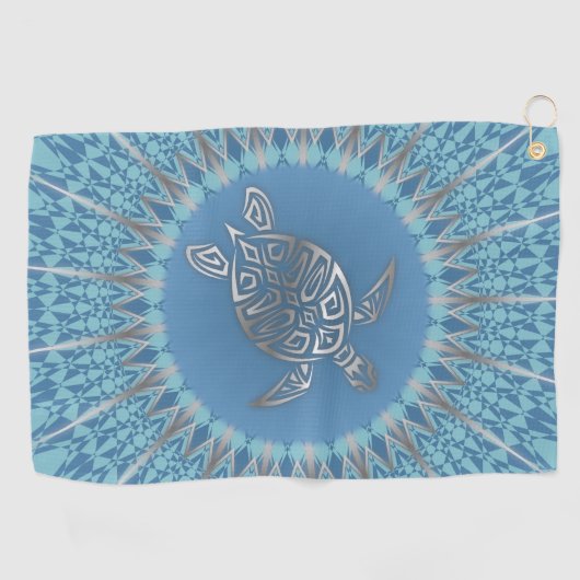 Silver Blue Zee Turtle and Mandala Golfhanddoek (Horizontaal)