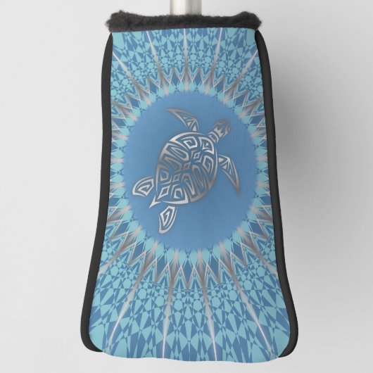 Silver Blue Zee Turtle and Mandala Maritime Golfheadcover (Draai 90)