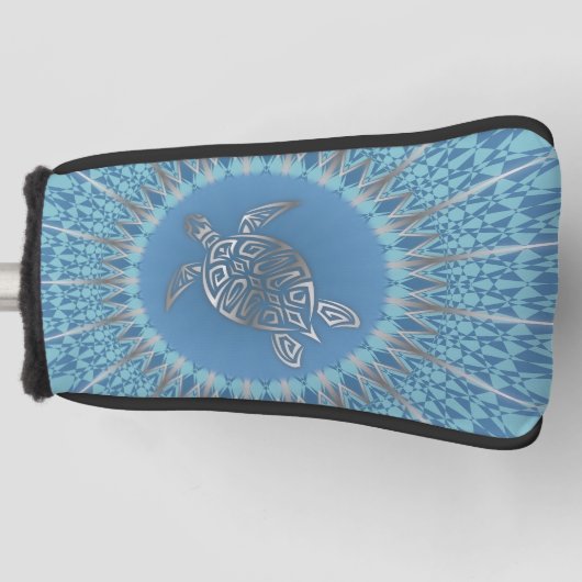 Silver Blue Zee Turtle and Mandala Maritime Golfheadcover (Voorkant)