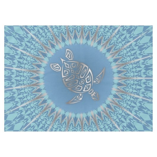 Silver Blue Zee Turtle and Mandala Tafelkleed (Voorkant (Horizontaal))