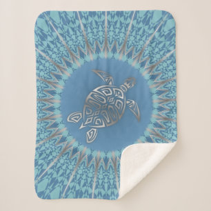 Silver Blue Zee Turtle en Mandala Sherpa Deken