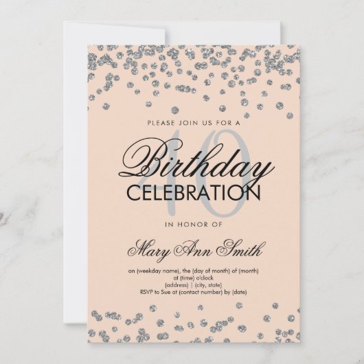 Silver Blush 40th Birthday Party Glitter Confetti Kaart (Voorkant)