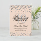 Silver Blush 40th Birthday Party Glitter Confetti Kaart (Staand voorkant)