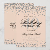 Silver Blush 40th Birthday Party Glitter Confetti Kaart (Voorkant / Achterkant)