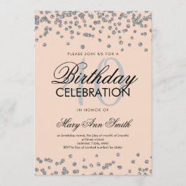 Silver Blush 40th Birthday Party Glitter Confetti Kaart